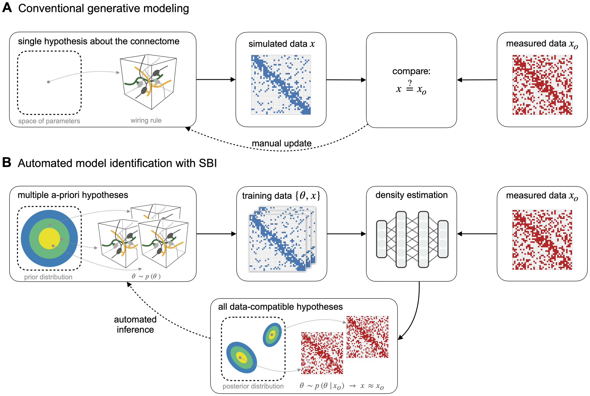 Simulation-based inference for computational connectomics